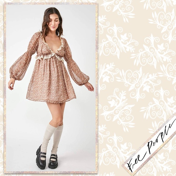 Free People Pennie Floral Mini Dress in Ivory (Cream, Brown, Tan) - Picture 11 of 14